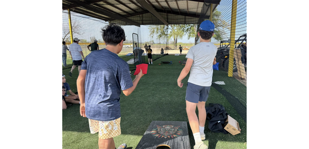 Cornhole Tournament in our brand new batting cage!